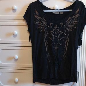 elegant black and gold fringe miss me shirt